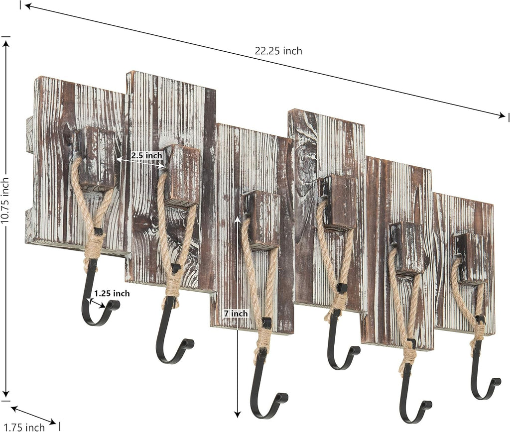 Torched Wood Nautical 6-Hook Coat Rack