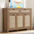 Caramel Oak Rattan 3 Doors 2 Drawers Boho Sideboard
