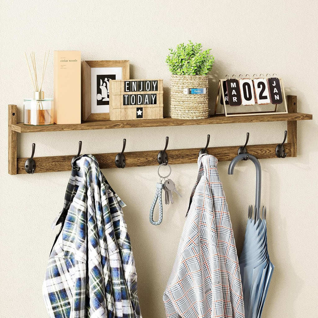 35" Wood Wall Coat Rack Shelf