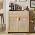 Oak Beige Rattan Boho Sideboard Cabinet
