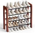 4-Tier Wood Frame Metal Mesh Shoe Rack