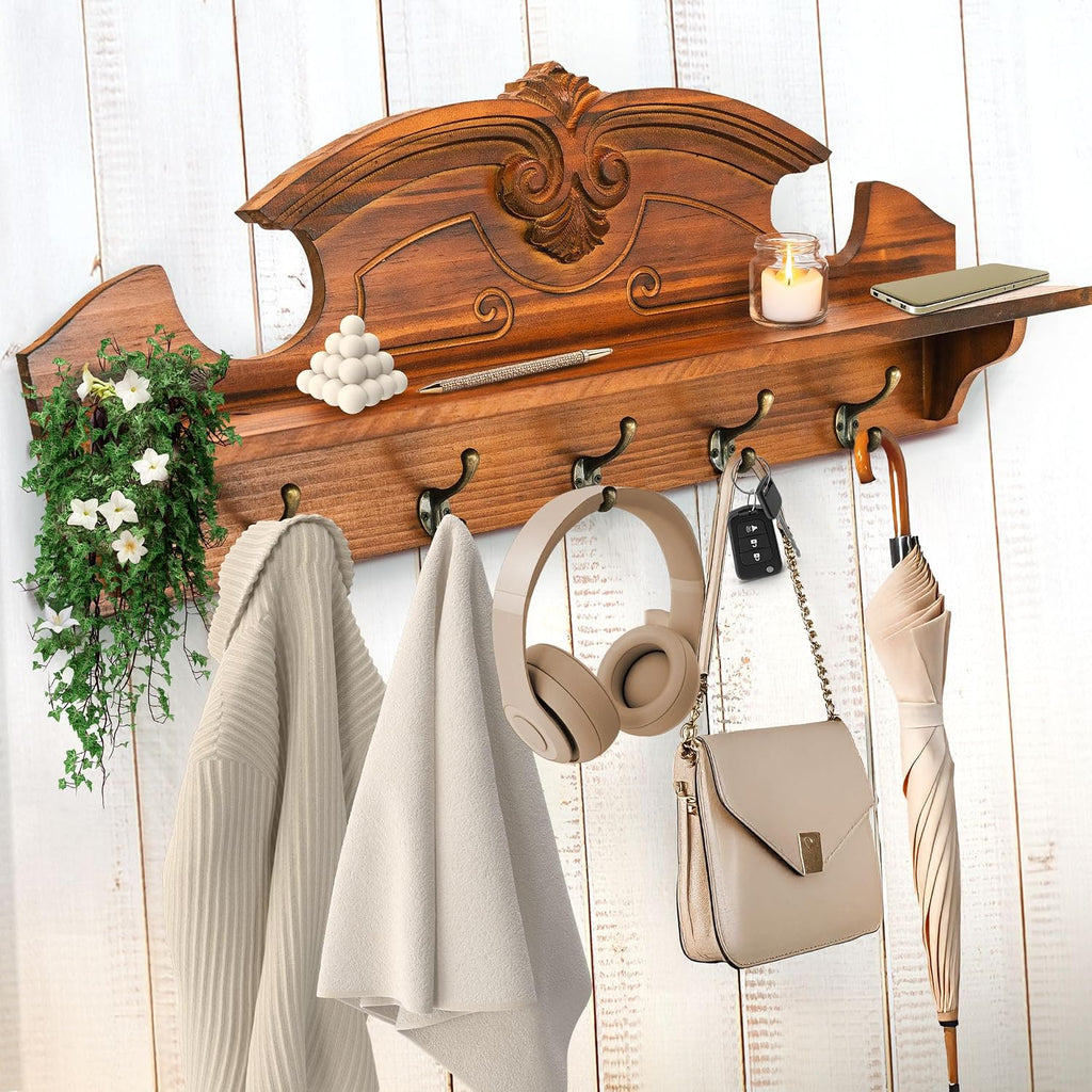 24" Brown Farmhouse Wall Coat Rack