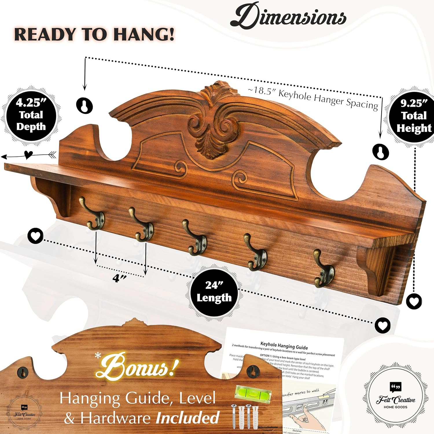 24" Brown Farmhouse Wall Coat Rack