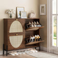 Walnut Rattan 4 Flip Drawer Shoe Cabinet