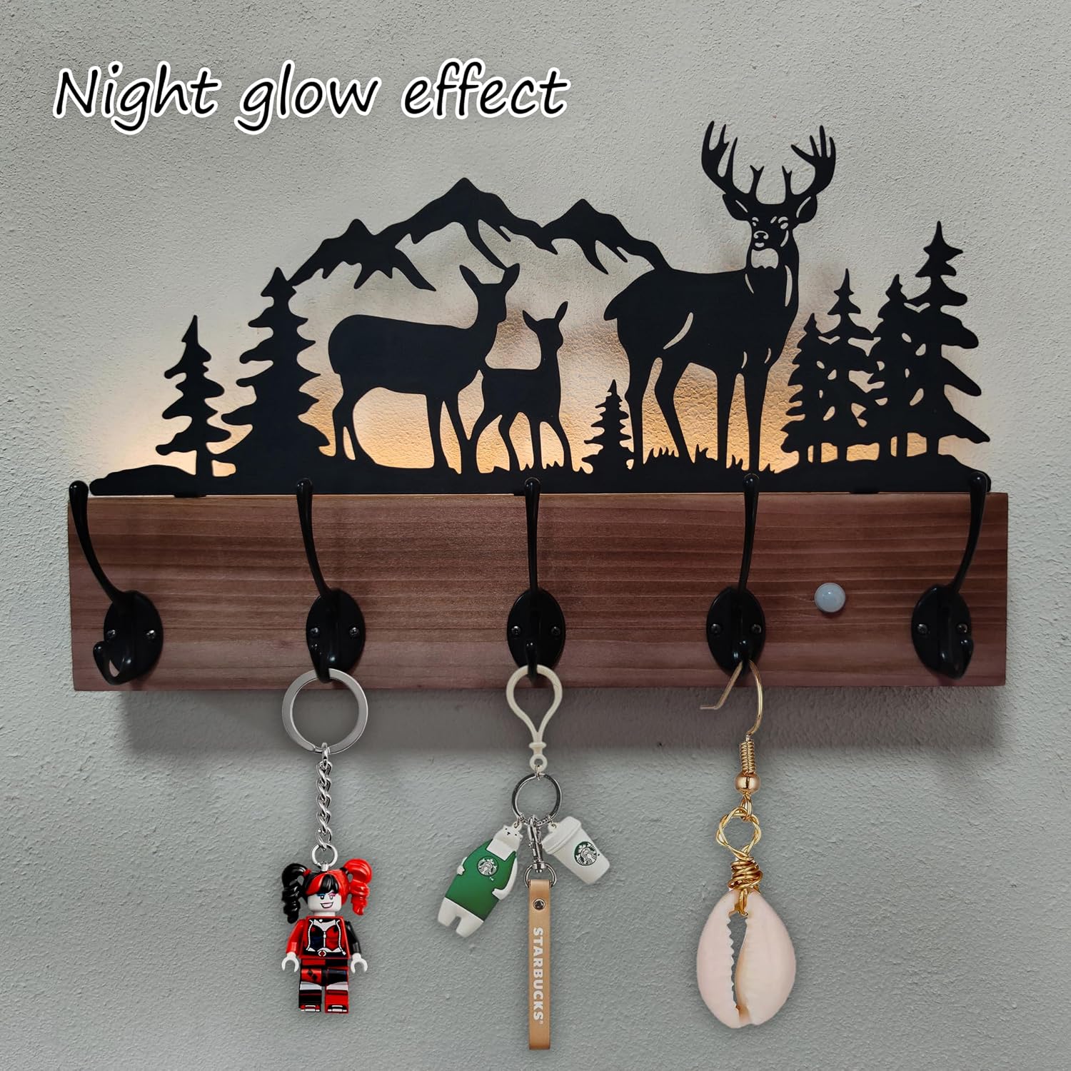 Wood Lighted Deer Wall Coat Hooks