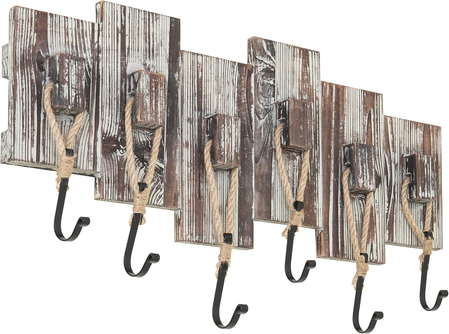 Torched Wood Nautical 6-Hook Coat Rack