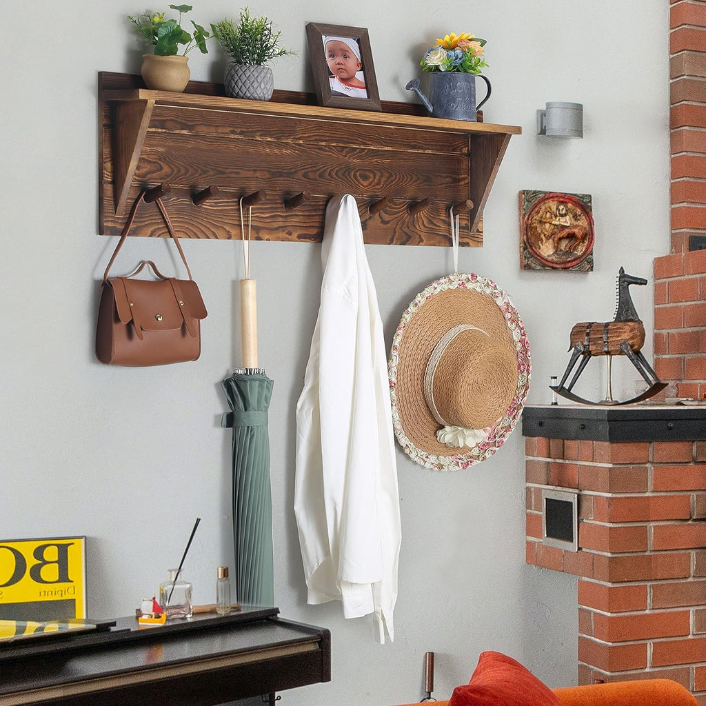 34" Rustic Brown Wall Coat Rack Shelf