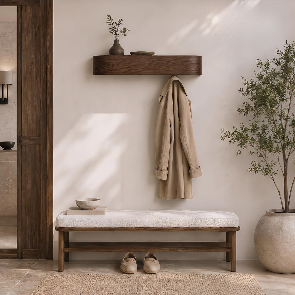 Walnut Wall Coat Rack with Shelf